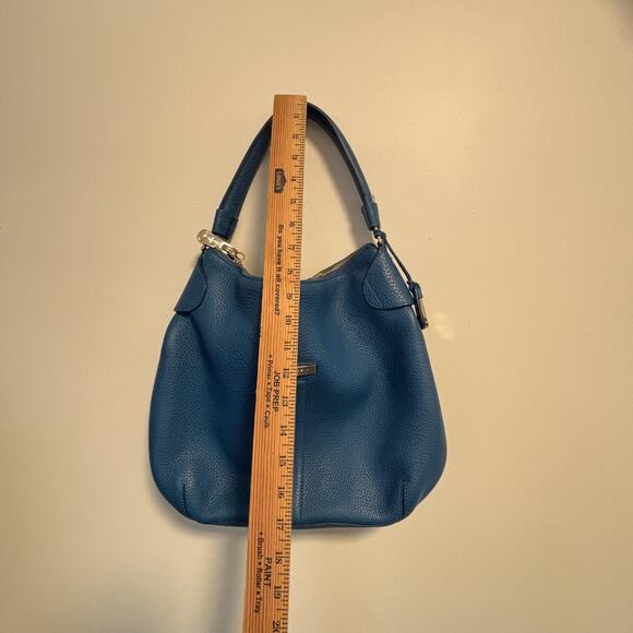 Cole Haan Bag Womens Medium Blue Pebbled Leather Shoulder Hobo Gold Hardware - Picture 12 of 13